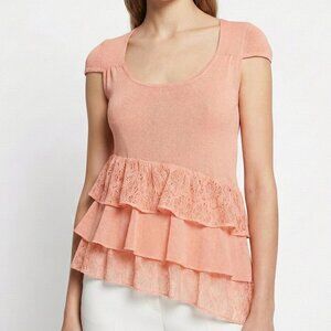 Red Valentino Top Ruffle Lace Asymmetrical Knit Pullover Made in Italy